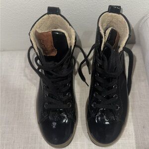Paul Green Women's Black Lace-Up Patent Leather Boots 6.5